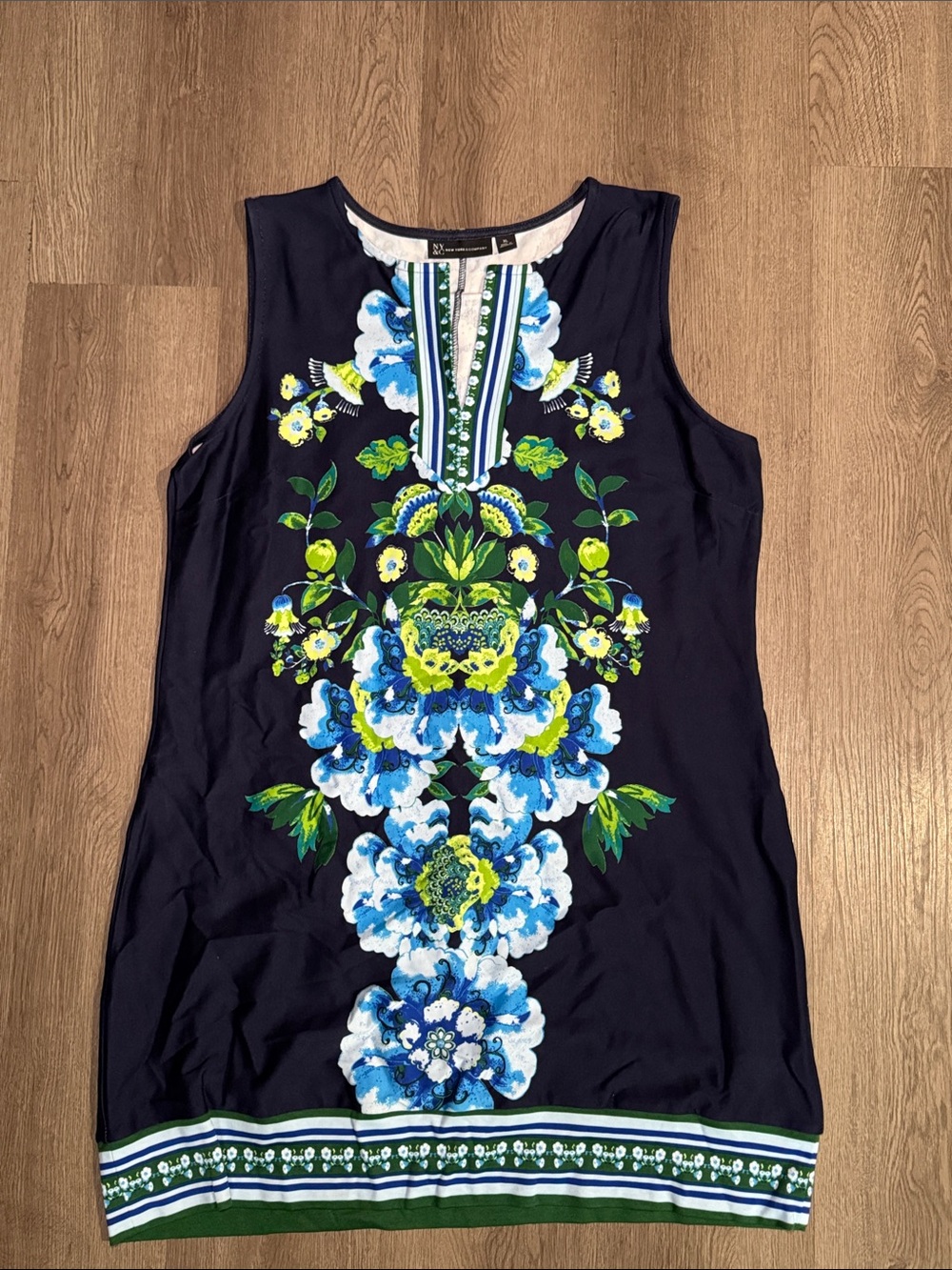 New York & Company Navy Dress with Blue & Green Floral Panel